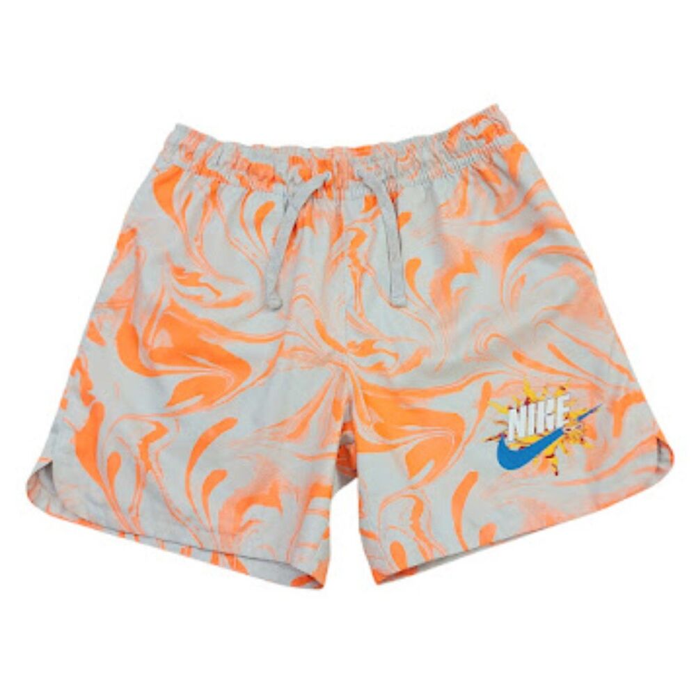 Nike Sportswear Woven Lined Flow Swirl Shorts Mens Small Gray Orange Swimming
